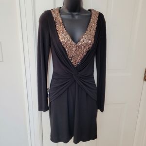 Badgley Mischka Mack & James Women's Little Black Dress w/ Gold Sequins Small